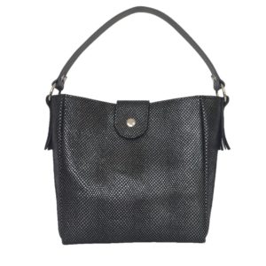 Sac à main femme en cuir couleur noir et argenté