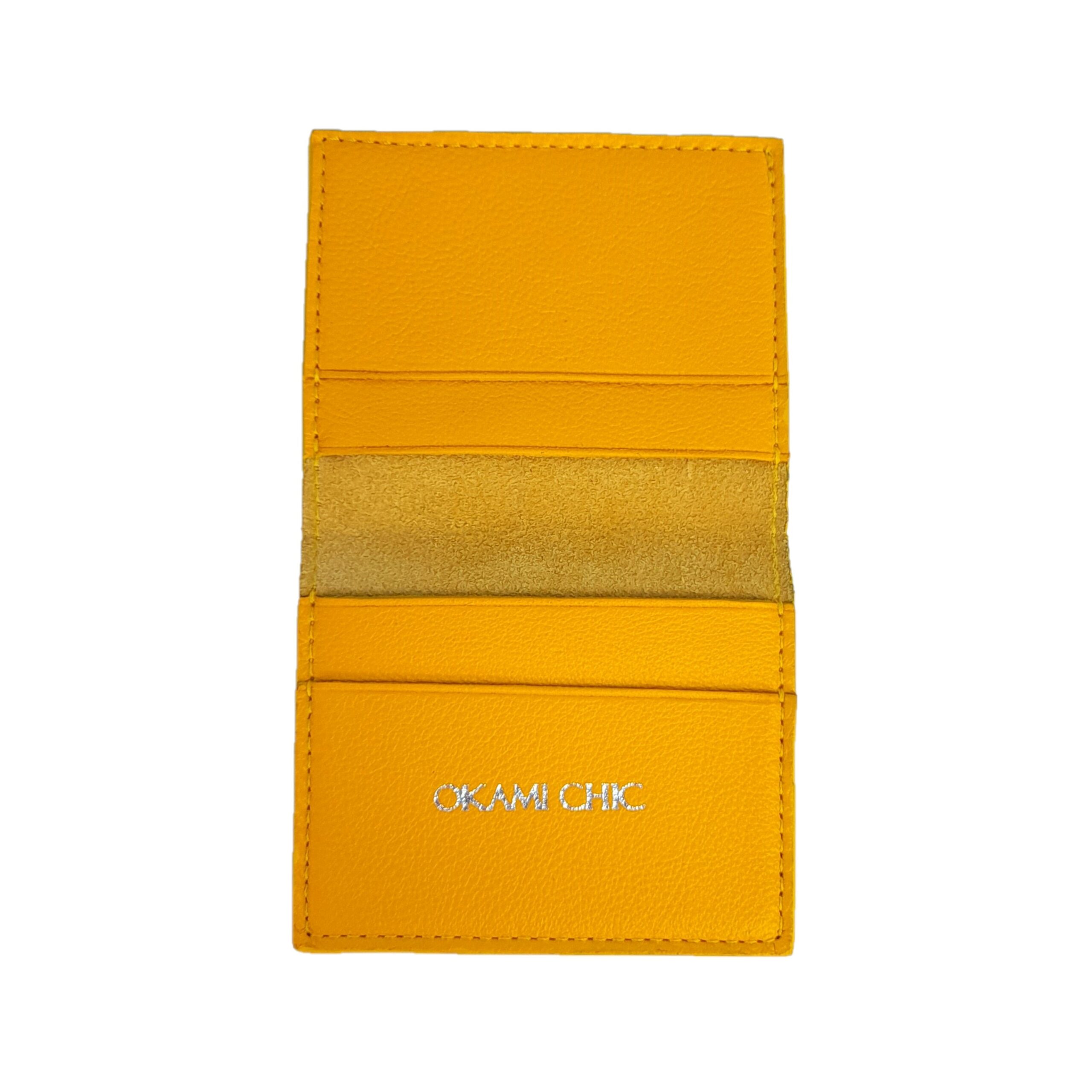 porte cartes en cuir jaune